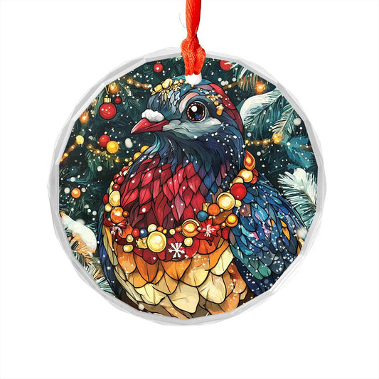 Beautiful Pigeon Christmas Night Design 3 Glass Ornament