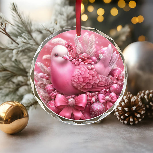 Pigeon Pink Christmas Design 2 Glass Ornament