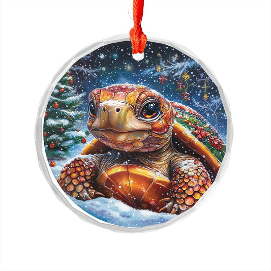Beautiful Tortoise Christmas Night Design 1 Glass Ornament