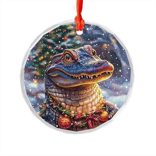 Beautiful Angus Alligator Christmas Night Design 1 Glass Ornament