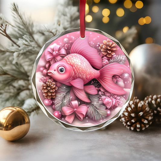 Goldfish Pink Christmas Design 4 Glass Ornament