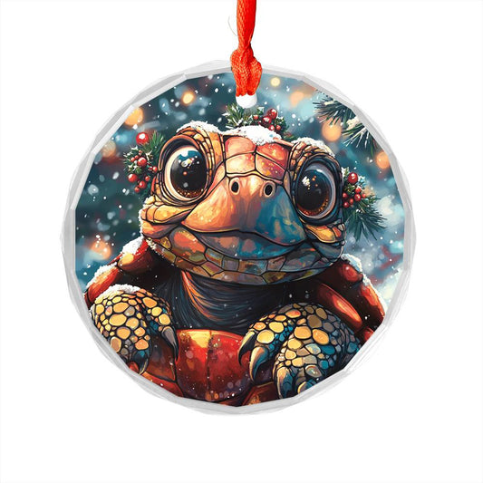 Beautiful Tortoise Christmas Night Design 3 Glass Ornament