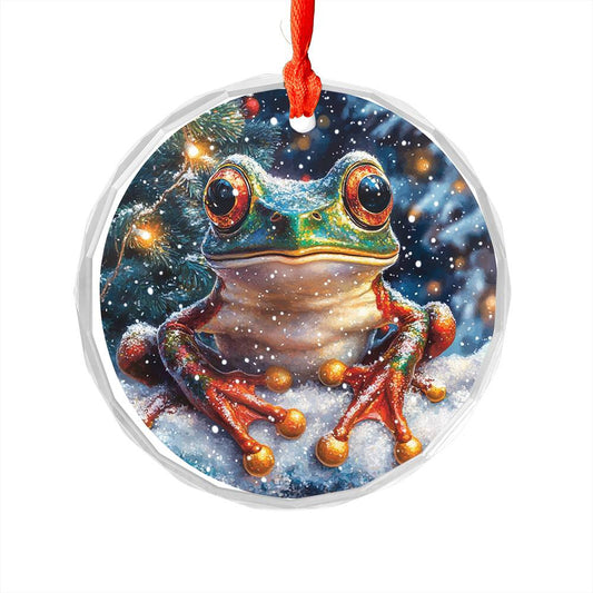 Beautiful Angus Frog Christmas Night Design 1 Glass Ornament