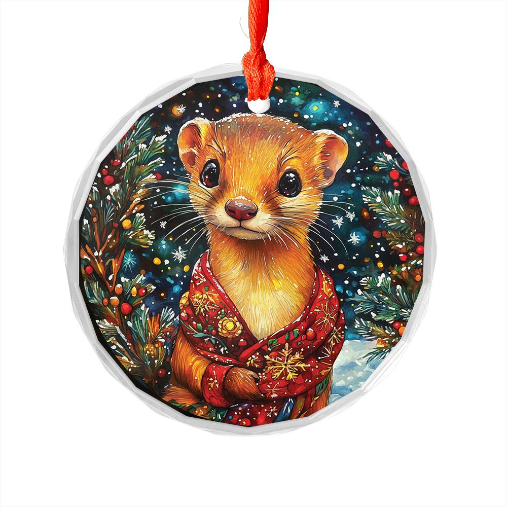 Beautiful Angus Weasel Christmas Night Design 3 Glass Ornament