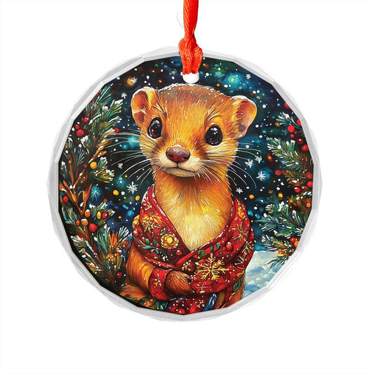 Beautiful Angus Weasel Christmas Night Design 3 Glass Ornament