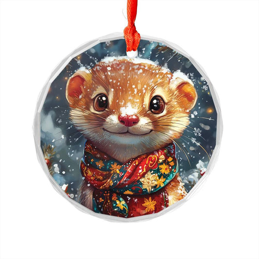 Beautiful Angus Weasel Christmas Night Design 2 Glass Ornament