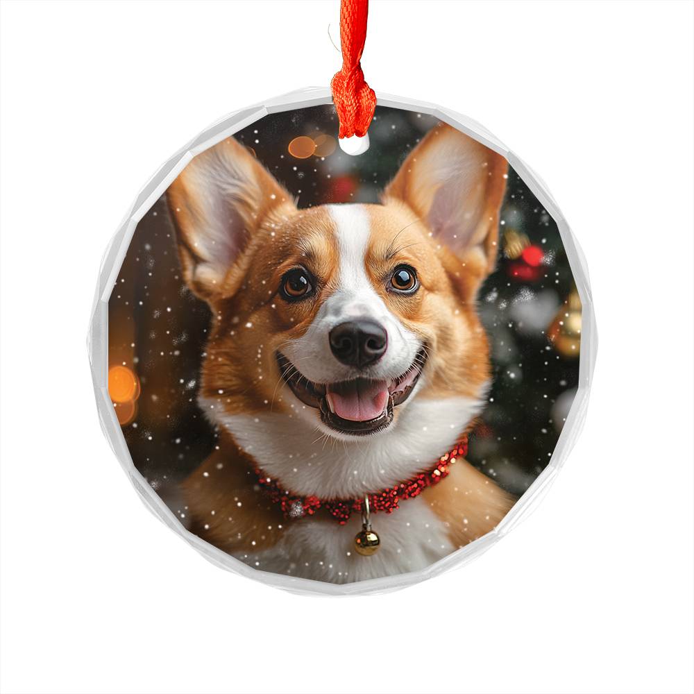 Beautiful Angus Corgi Dog Christmas Night Design 3 Glass Ornament