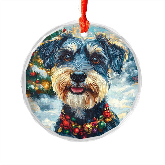 Beautiful Angus Miniature Schnauzer Dog Christmas Night Design 1 Glass Ornament
