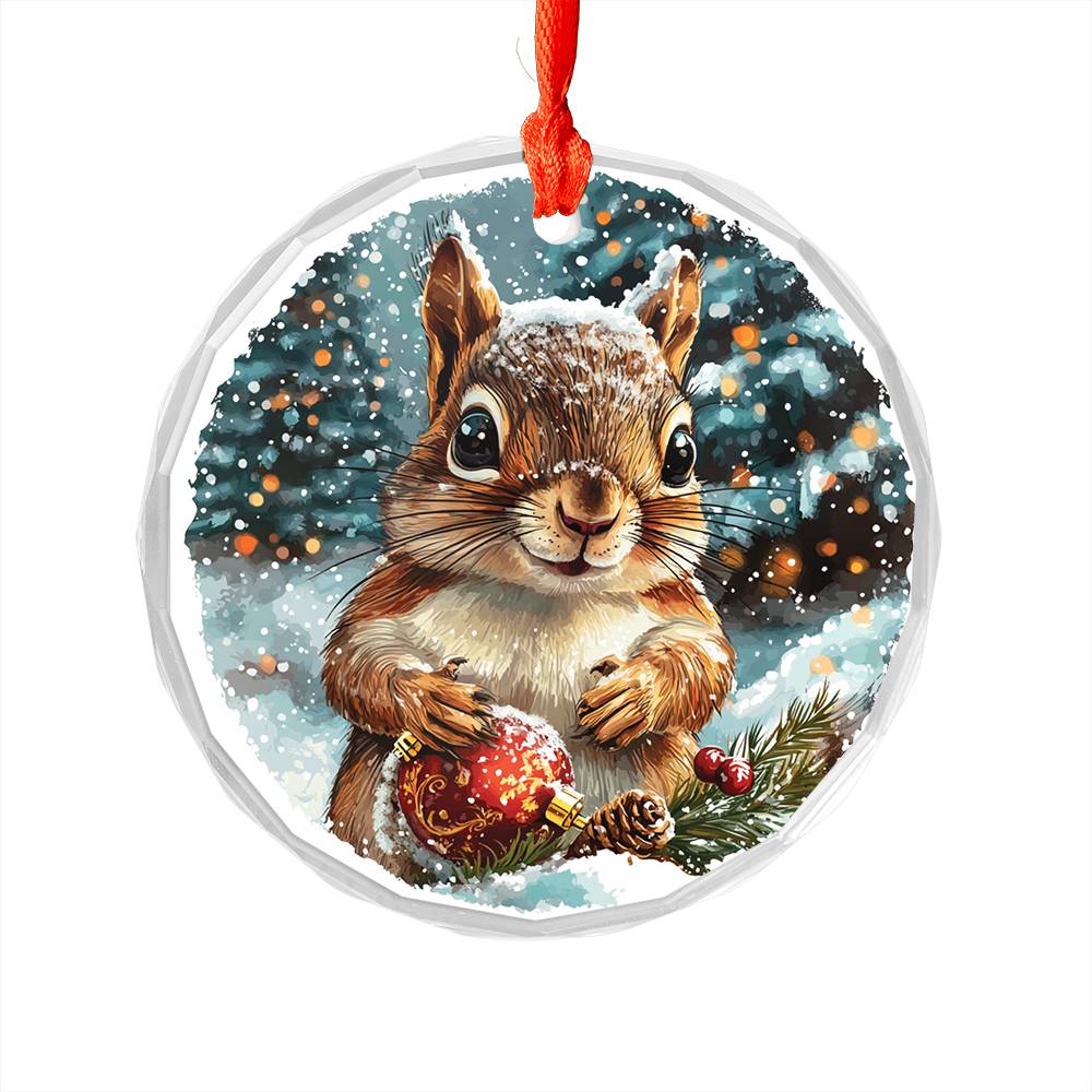 Beautiful Angus Squirrel Christmas Night Design 4 Glass Ornament