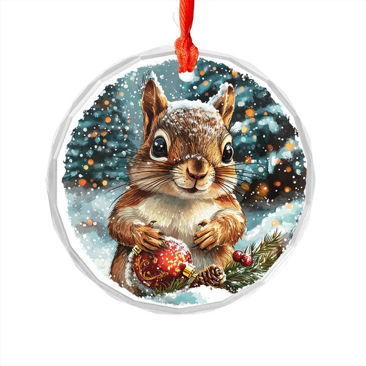 Beautiful Angus Squirrel Christmas Night Design 4 Glass Ornament