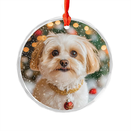 Beautiful Havanese Dog Christmas Night Design 4 Glass Ornament