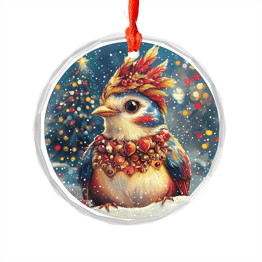 Beautiful Songbird Christmas Night Design 4 Glass Ornament