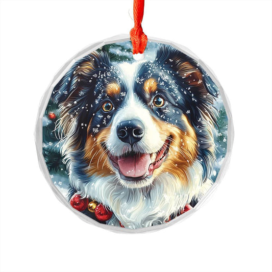 Beautiful Angus Australian Shepherd Dog Christmas Night Design 4 Glass Ornament