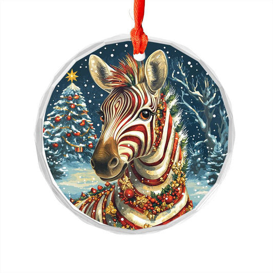Beautiful Zebra Christmas Night Design 1 Glass Ornament