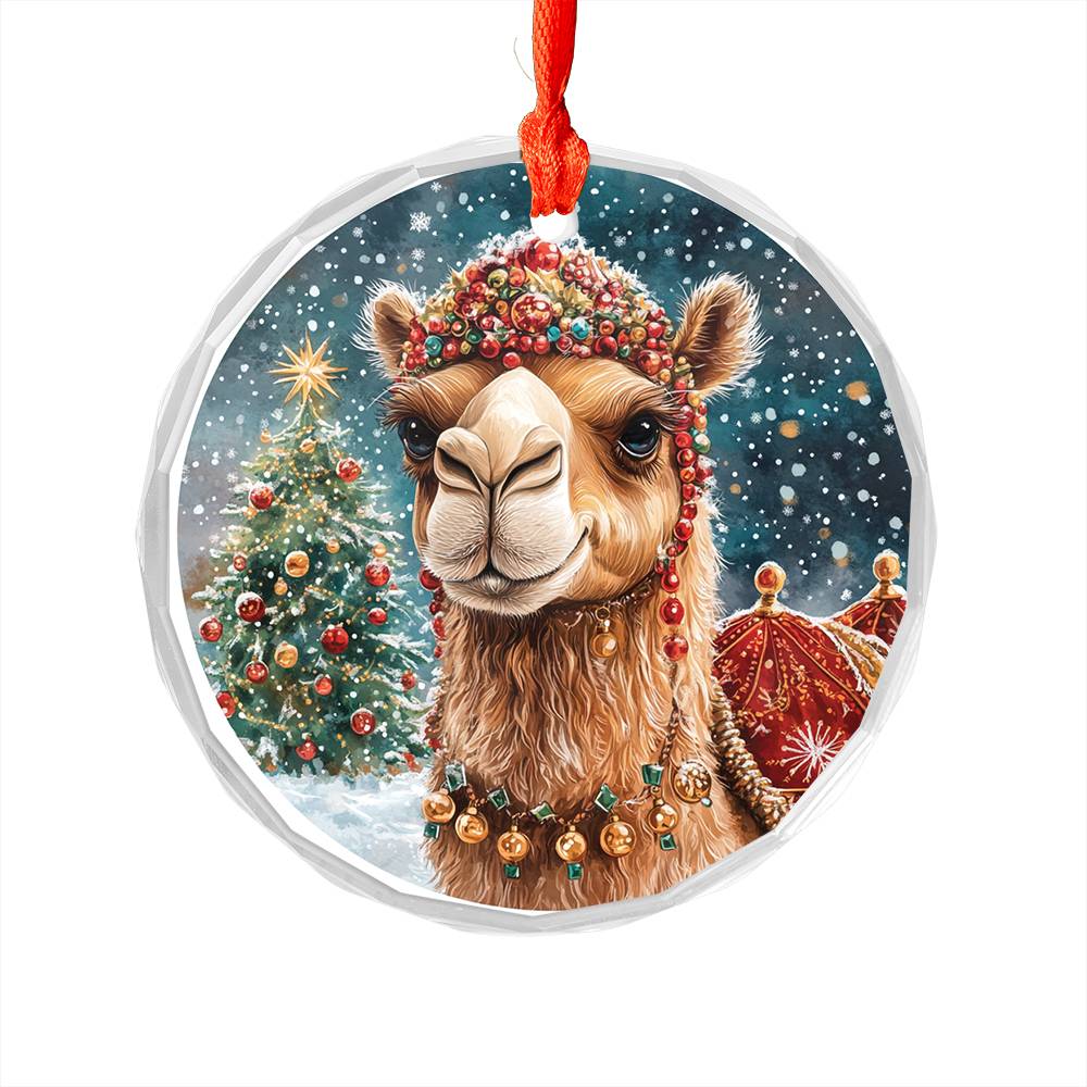 Beautiful Camel Christmas Night Design 3 Glass Ornament