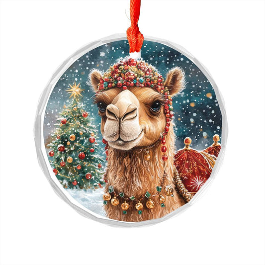 Beautiful Camel Christmas Night Design 3 Glass Ornament