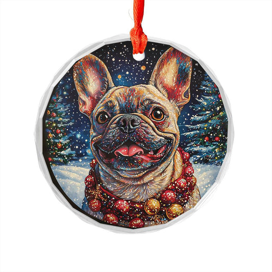 Beautiful Angus Bulldog Christmas Night Design 1 Glass Ornament