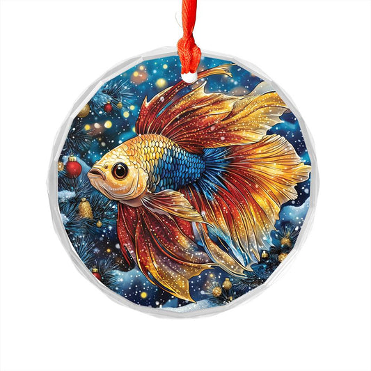Beautiful Angus Betta Fish Christmas Night Design 2 Glass Ornament