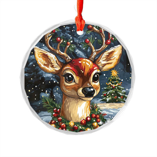 Beautiful Angus Deer Christmas Night Design 1 Glass Ornament