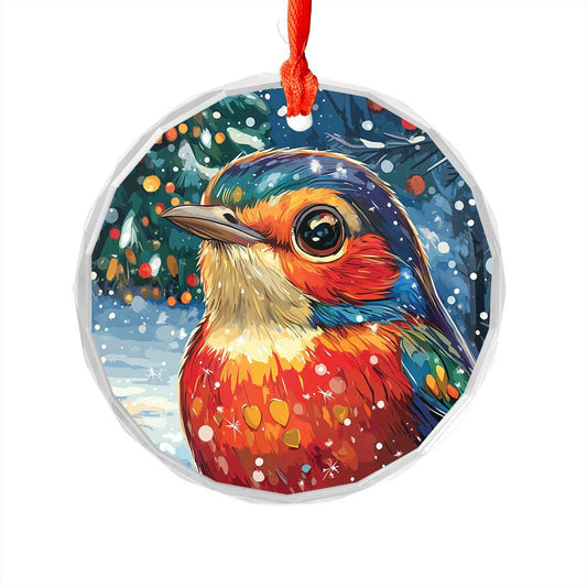 Beautiful Thrush Christmas Night Design 1 Glass Ornament