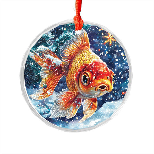 Beautiful Angus Goldfish Christmas Night Design 3 Glass Ornament