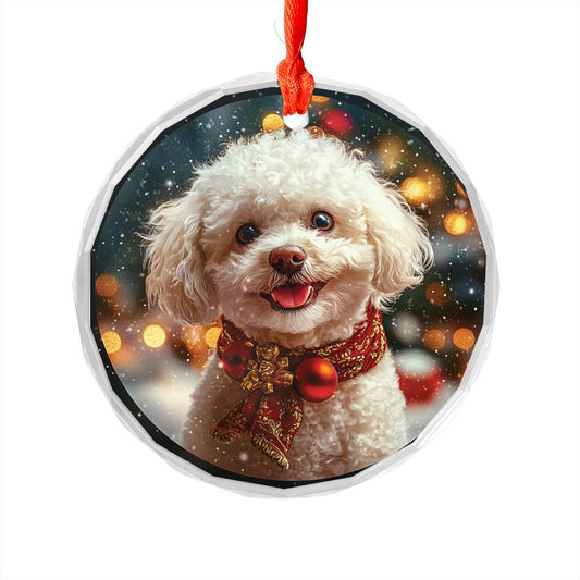 Beautiful Bichon Frise Dog Christmas Night Design 2 Glass Ornament