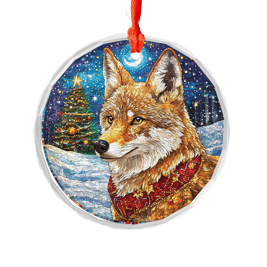 Beautiful Angus Coyote Christmas Night Design 2 Glass Ornament