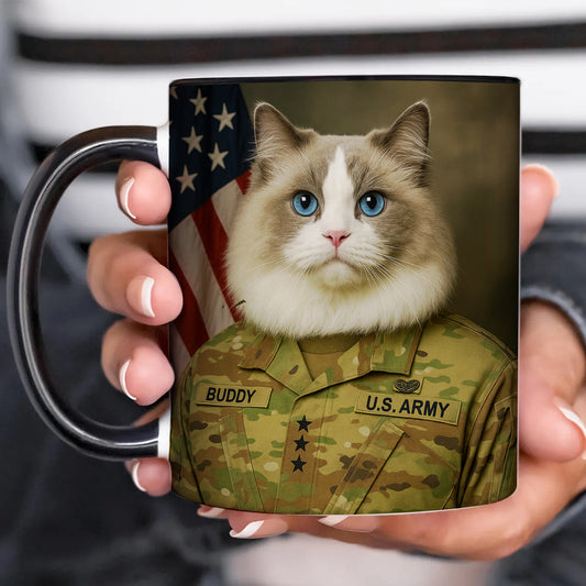 Custom Cat Photo Us Army Mug _ Gift For Cat Lovers