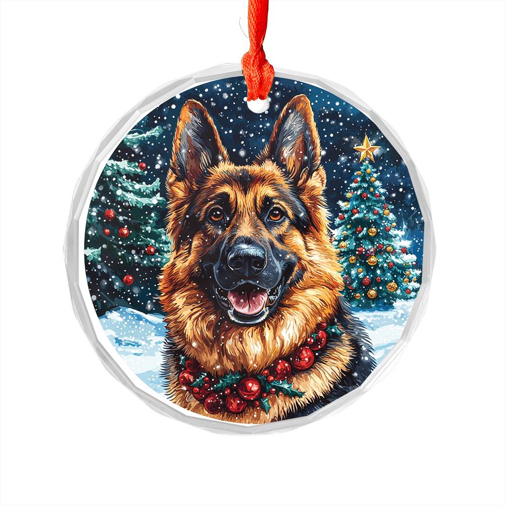 Beautiful Angus German Shepherd Dog Christmas Night Design 4 Glass Ornament