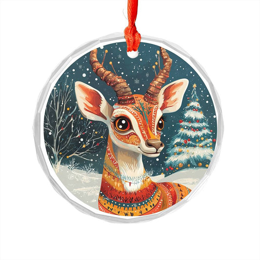 Beautiful Antelope Christmas Night Design 4 Glass Ornament