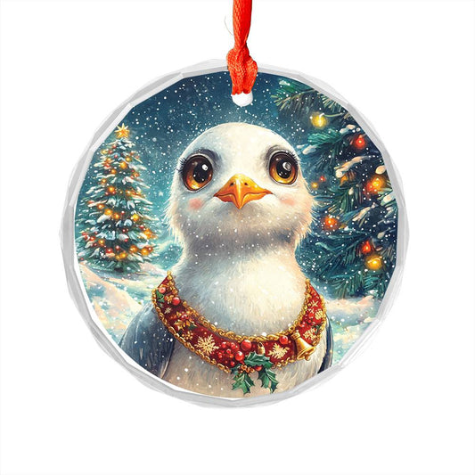 Beautiful Seagull Christmas Night Design 4 Glass Ornament