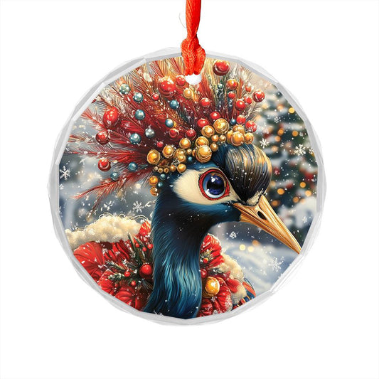 Beautiful Crane Christmas Night Design 2 Glass Ornament