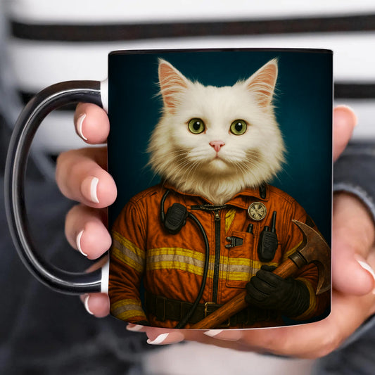 Custom Cat Photo Firefighter Mug _ Gift For Cat Lovers