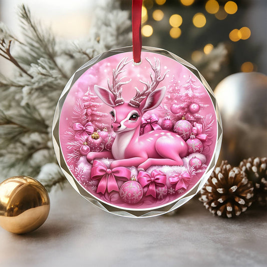Antelope Pink Christmas Design 1 Glass Ornament