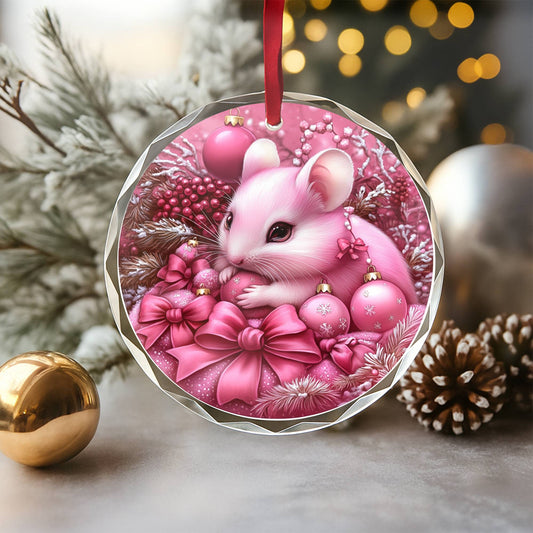 Hamster Pink Christmas Design 4 Glass Ornament