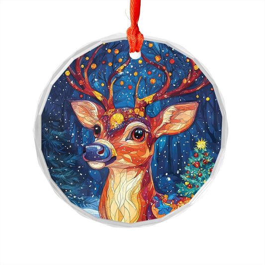 Beautiful Angus Deer Christmas Night Design 4 Glass Ornament