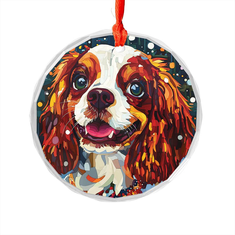 Beautiful Angus Cavalier King Charles Spaniel Dog Christmas Night Design 4 Glass Ornament