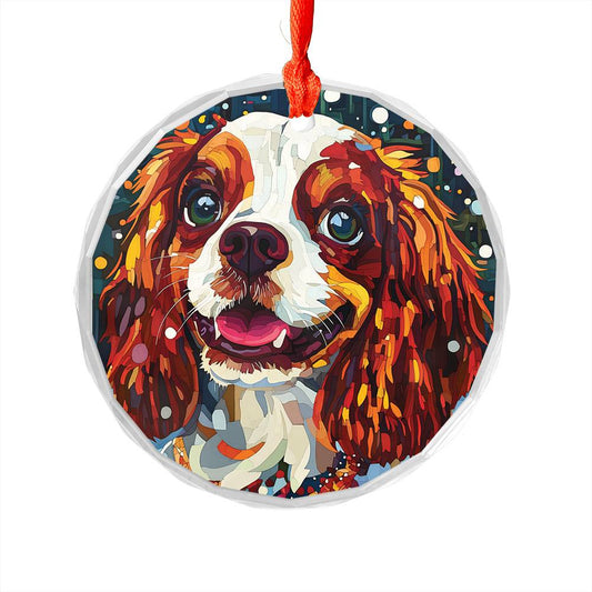 Beautiful Angus Cavalier King Charles Spaniel Dog Christmas Night Design 4 Glass Ornament