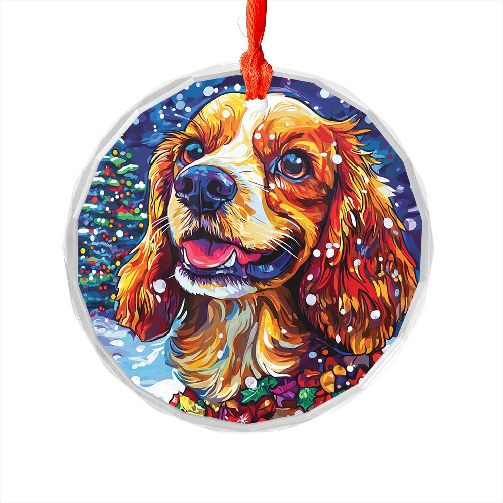 Beautiful Cocker Spaniel Dog Christmas Night Design 3 Glass Ornament