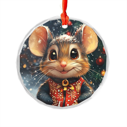 Beautiful Angus Mice Christmas Night Design 1 Glass Ornament