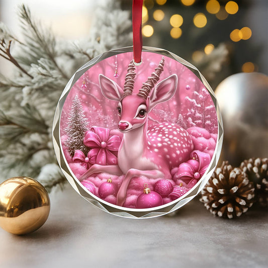 Antelope Pink Christmas Design 2 Glass Ornament