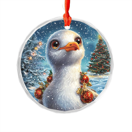 Beautiful Seagull Christmas Night Design 2 Glass Ornament