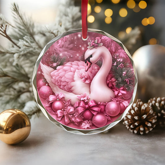 Swan Pink Christmas Design 1 Glass Ornament