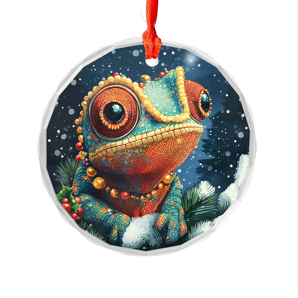Beautiful Angus Chameleon Christmas Night Design 3 Glass Ornament