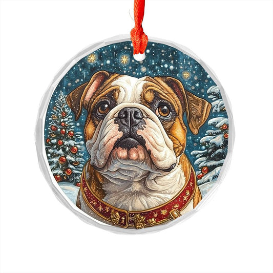 Beautiful Angus Bulldog Dog Christmas Night Design 3 Glass Ornament