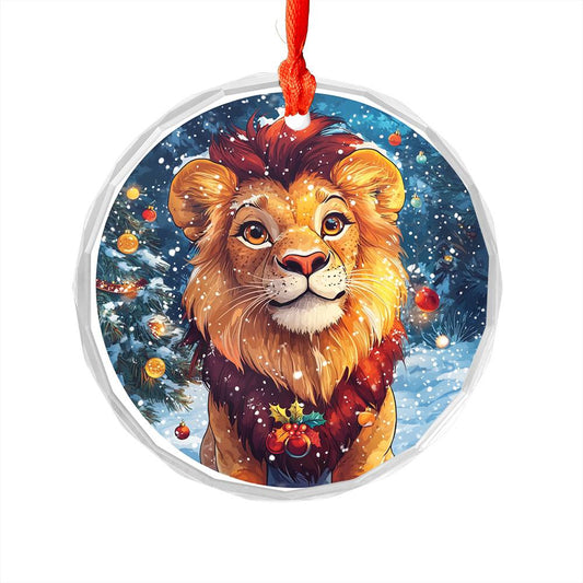 Beautiful Lion Christmas Night Design 4 Glass Ornament