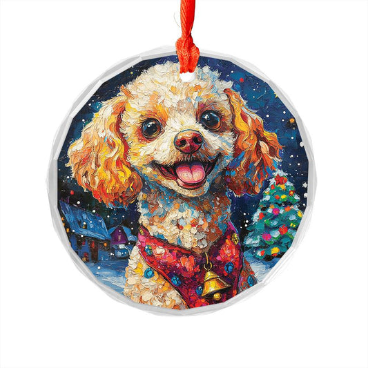 Beautiful Angus Poodle Dog Christmas Night Design 1 Glass Ornament