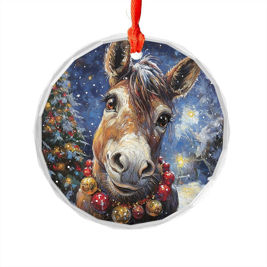Beautiful Angus Mule Christmas Night Design 1 Glass Ornament