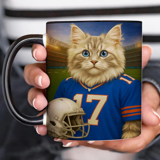 Custom Cat Photo Football Style Mug _ Gift For Cat Lovers