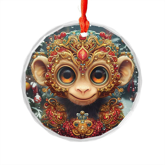 Beautiful Angus Monkey Christmas Night Design 1 Glass Ornament